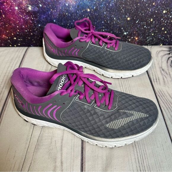 Brooks Running Shoes Pure Flow 6 Purple Gray Athletic Sneakers Women Sz 9 - Picture 1 of 9